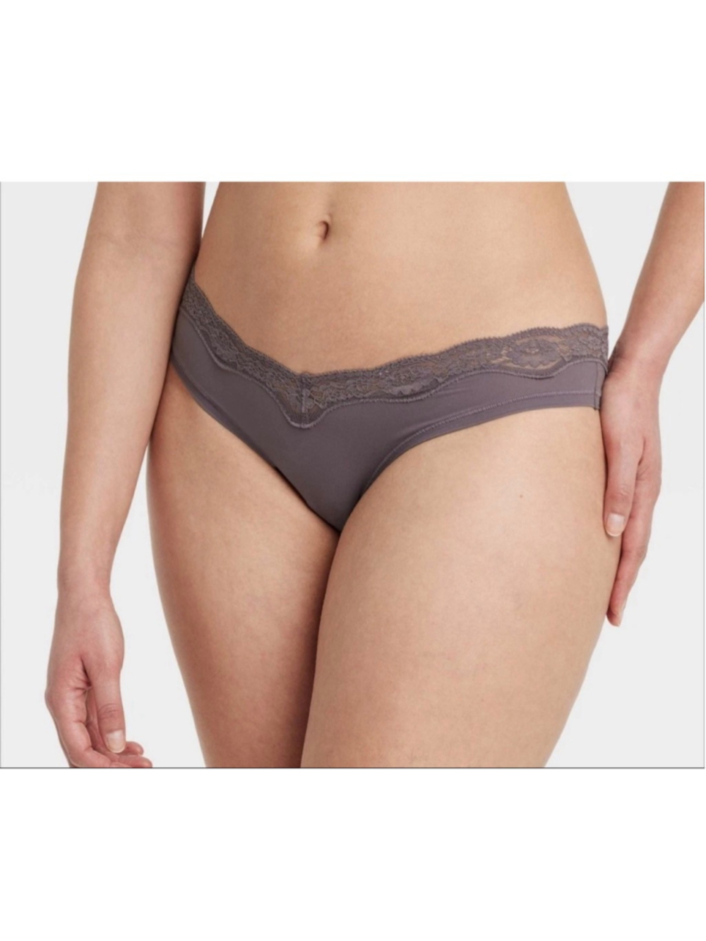 Auden Gray Lace Trim Thong Panties Women's
